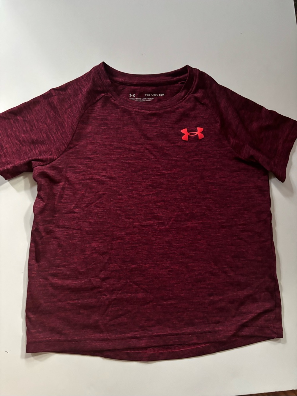 Under Armour Kids Maroon Heather Short Sleeve Tee with Red Logo